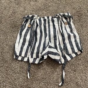 Grayish blue and white striped comfy shorts